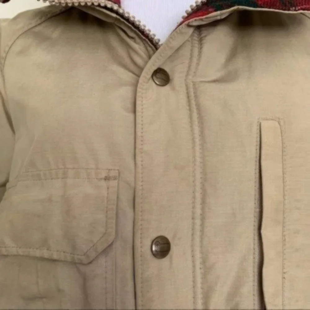 Vintage 80s Woolrich Tan Plaid Flannel Lined Hooded Anorak Utility Jacket Medium - Picture 12 of 16